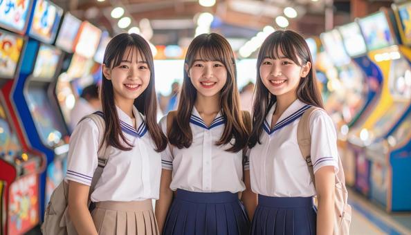 女学生仲良し3人組_ゲームセンター_C 女学生仲良し3人組_ゲームセンター_Cの写真