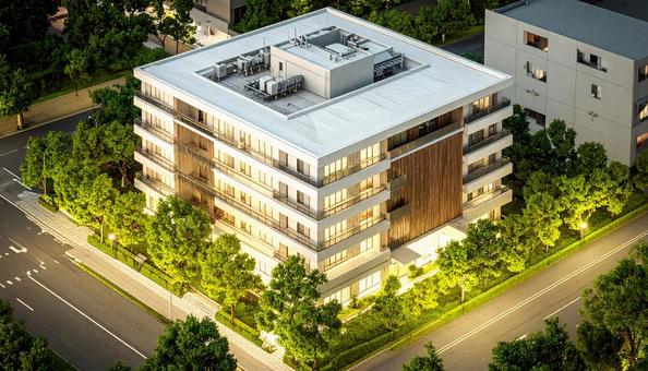 4階建ての近代的な建物 4階建ての近代的な建物の写真