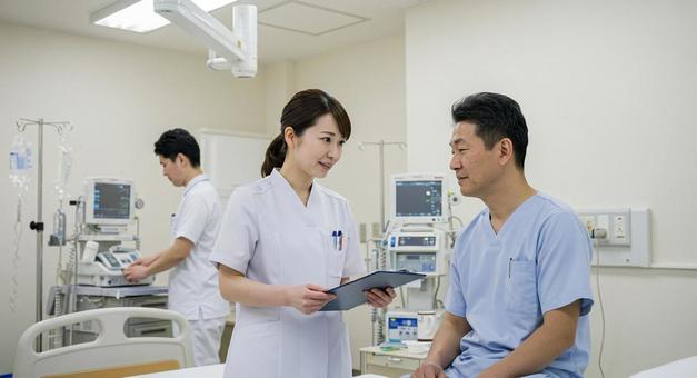 ベッドで診察を受けている患者 病院 ベッドで診察を受けている患者 病院の写真