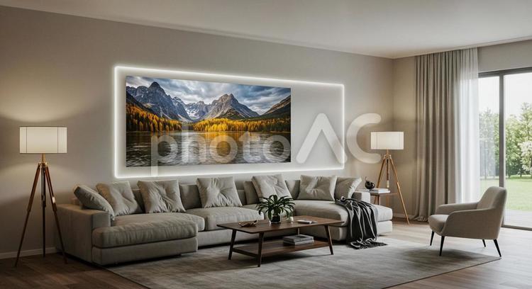 壁埋込み大型LCD　オシャレなリビング 壁埋め込み,大型ディスプレイ,液晶の写真素材