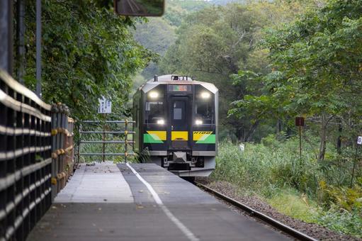 鉄道がゆっくり到着する釧路湿原駅 鉄道がゆっくり到着する釧路湿原駅 釧路湿原駅,鉄道,ホームの写真素材