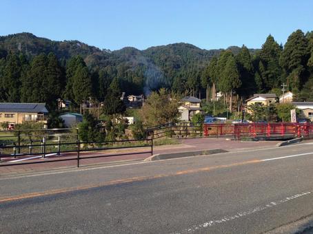 福井永平寺の国道364号線と集落の風景 山村,風景,国道の写真素材
