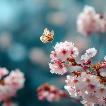 優雅に舞う蝶と満開の桜の競演 優雅に舞う蝶と満開の桜の競演の写真