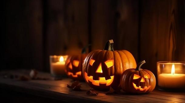 オレンジ光のハロウィンかぼちゃの写真