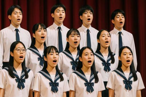 合唱コンクールで歌う学生たち・学校行事 合唱コンクールで歌う学生たち・学校行事の写真