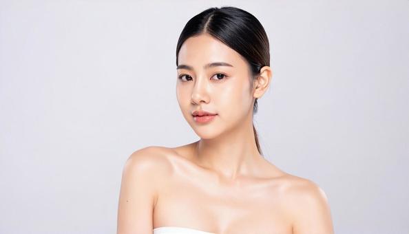 韓国風のスキンケアをする女性 韓国風のスキンケアをする女性の写真