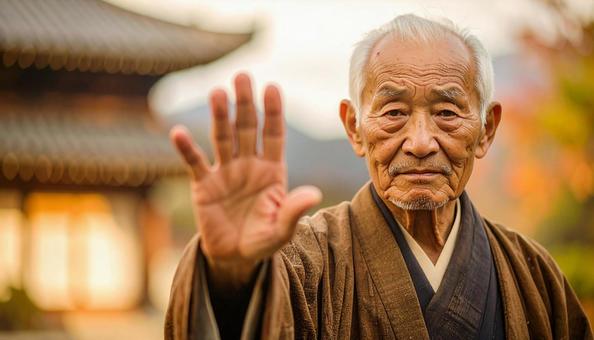 拒否するジェスチャーのおじいさんの写真