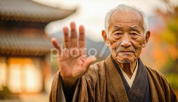 拒否するジェスチャーのおじいさん 拒否,断り,シニア男性の写真素材