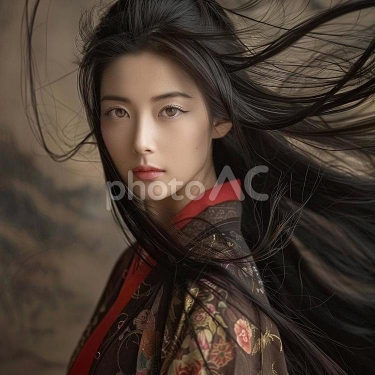黒髪の華麗な和服美人 和服,黒髪,ロングヘアーの写真素材