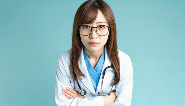 厳しい表情の女性医師の写真