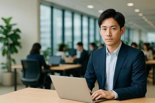 オフィスで働く若い男性 オフィスで働く若い男性の写真