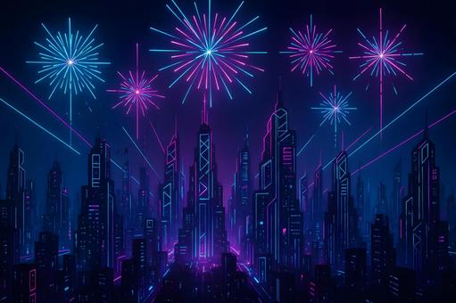 ネオンシティの夜花火 ネオンシティの夜花火の写真