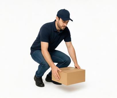 配送スタッフが重い荷物を持つ作業風景 配送スタッフが重い荷物を持つ作業風景の写真