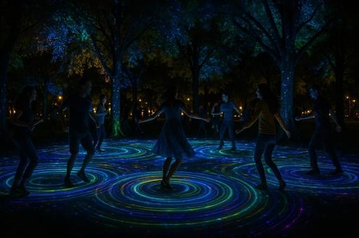 光る夜の人物ダンス 光る夜の人物ダンスの写真