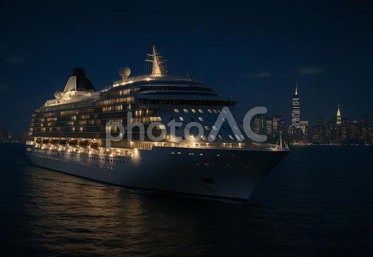 ナイトクルーズ（豪華客船） ナイトクルーズ,豪華客船,クルーズ船の写真素材