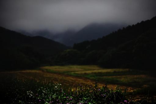 <五島の風景>梅雨で霧が降りた猪掛の農地 <五島の風景>梅雨で霧が降りた猪掛の農地の写真