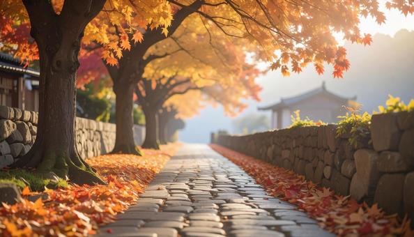 紅葉の美しい秋の並木道 川 紅葉の美しい秋の並木道 川の写真