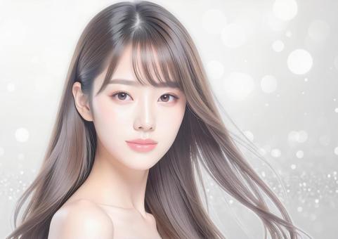 美容イメージ・透明感のある表情の女性_銀 美容イメージ・透明感のある表情の女性_銀の写真