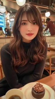 차분한 카페에서 편안한 아름다운 여자, 카페, 미인, 커피, JPG