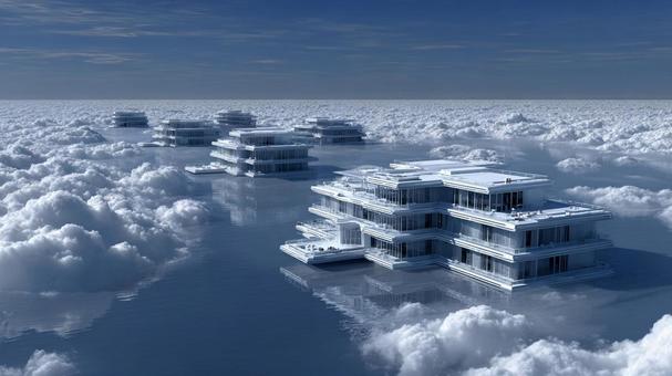 雲海に浮かぶ近未来建築群 雲海に浮かぶ近未来建築群の写真