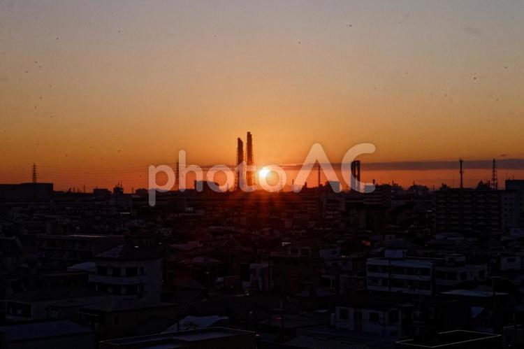 堺市街地展望イメージ素材(西側方面) 夕日,夕景,堺市の写真素材
