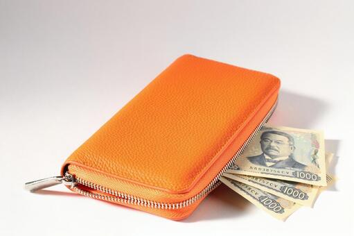 長財布と千円 千円,財布,札の写真素材