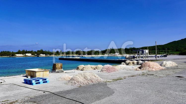 沖縄県伊是名島の勢理客漁港の風景 勢理客,港,海の写真素材