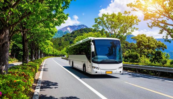 Tourist bus on the road, tourist bus, car, operation, JPG