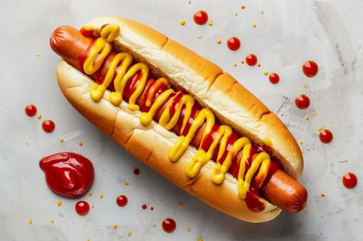 ケチャップとマスタードのホットドッグ ケチャップとマスタードのホットドッグの写真