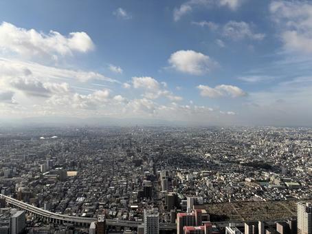 大阪の市街地、ビル群の広大な空撮風景﻿ 大阪,日本,都市の写真素材