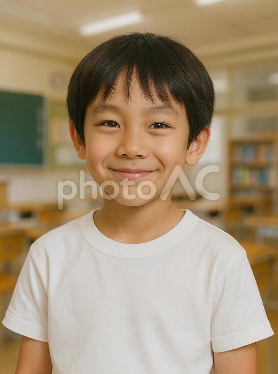 塾の教室で笑顔を浮かべる小学生の男の子 男の子,子ども,小学生の写真素材