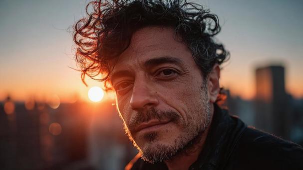 陽光を浴びる男性の横顔 陽光を浴びる男性の横顔の写真