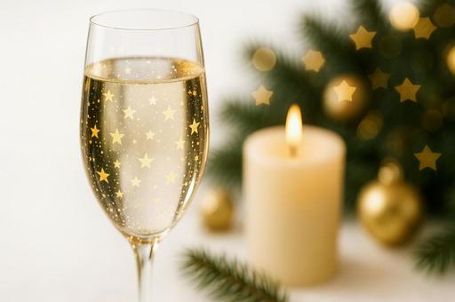 シャンパングラスとキャンドルの写真
