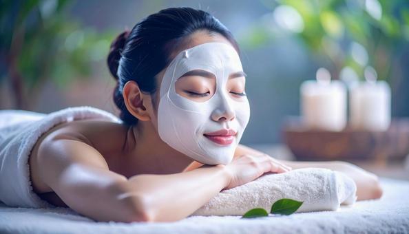 エステでフェイスパックをする日本人女性の写真