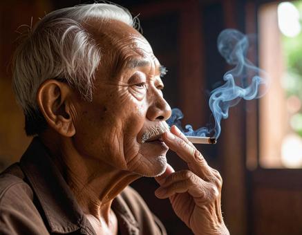 タバコを吸う後期高齢者 タバコを吸う後期高齢者の写真