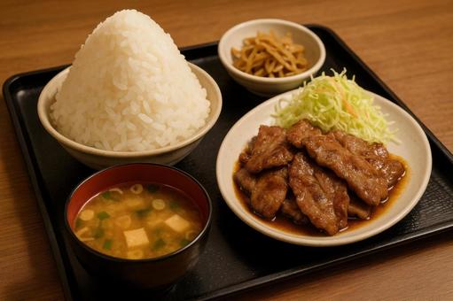 焼肉定食のご飯がてんこ盛り 焼肉定食のご飯がてんこ盛りの写真