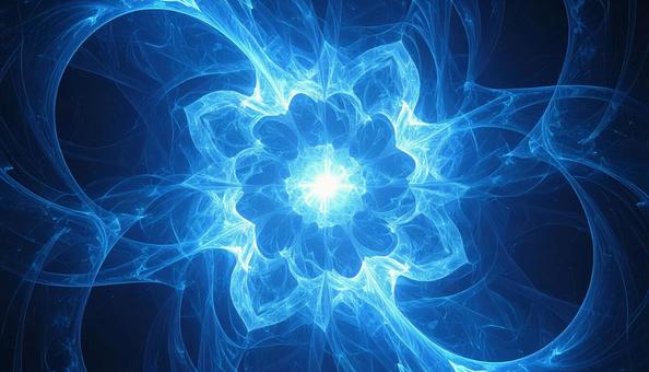 青い光が咲くフラクタルの花の写真