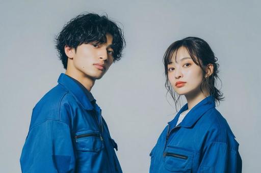 作業服男女のポートレート-18の写真