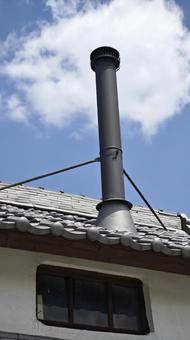 煙突と空 煙突,空,雲の写真素材