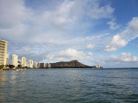 ワイキキ 海沿い ワイキキ 海沿い ハワイ,青空,海の写真素材