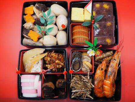 お重に詰めたおせち料理 おせち料理,お重詰め,海老の写真素材