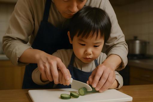 見守る親子の料理 見守る親子の料理の写真