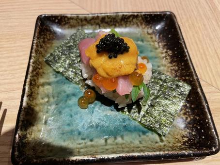 Photo, sea urchin, sushi, caviar, 