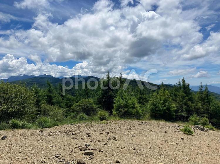 入笠山山頂からの一望風景 入笠山,山頂,山頂風景の写真素材
