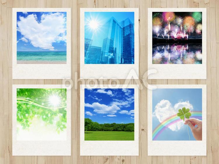 太陽とハート型の雲・海・花火・四葉のクローバー・夏の思い出写真 夏,青空,空の写真素材