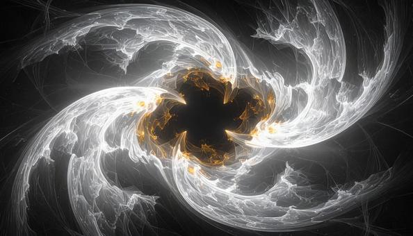 光と炎の渦が広がる抽象的フラクタルアートの写真