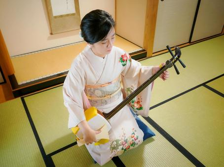 33:和服で三味線を演奏する女性 33:和服で三味線を演奏する女性 三味線,着物,伝統芸能の写真素材