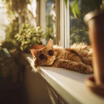 日向ぼっこを楽しむクールな猫 日向ぼっこを楽しむクールな猫の写真