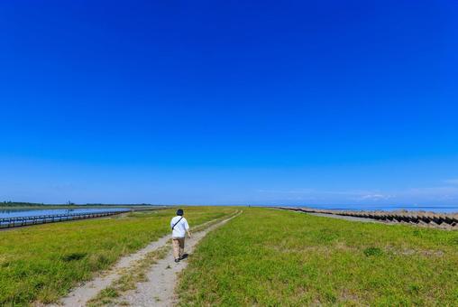 青空の下、まっすぐに伸びる道 青空の下、まっすぐに伸びる道 道,一本道,歩くの写真素材