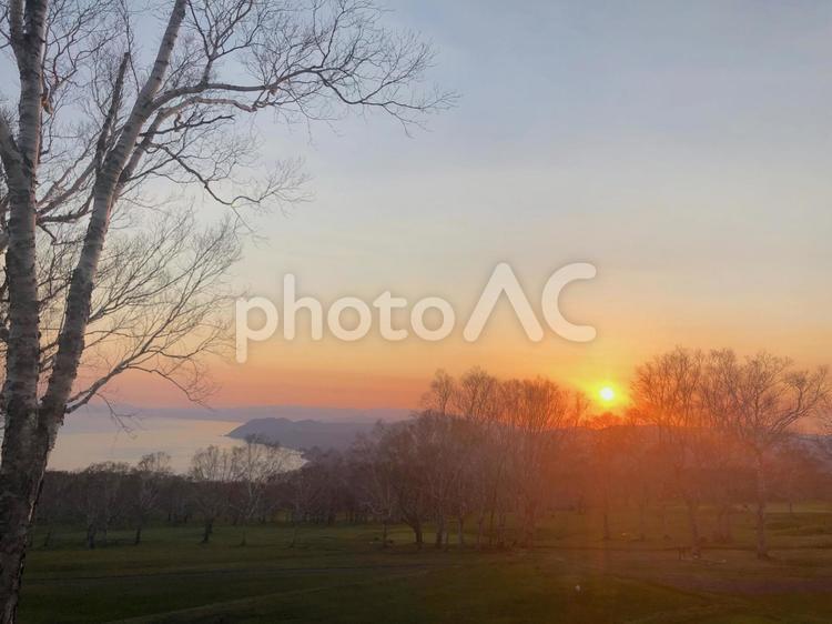 夕暮れ 夕焼け,夕暮れ,洞爺湖の写真素材